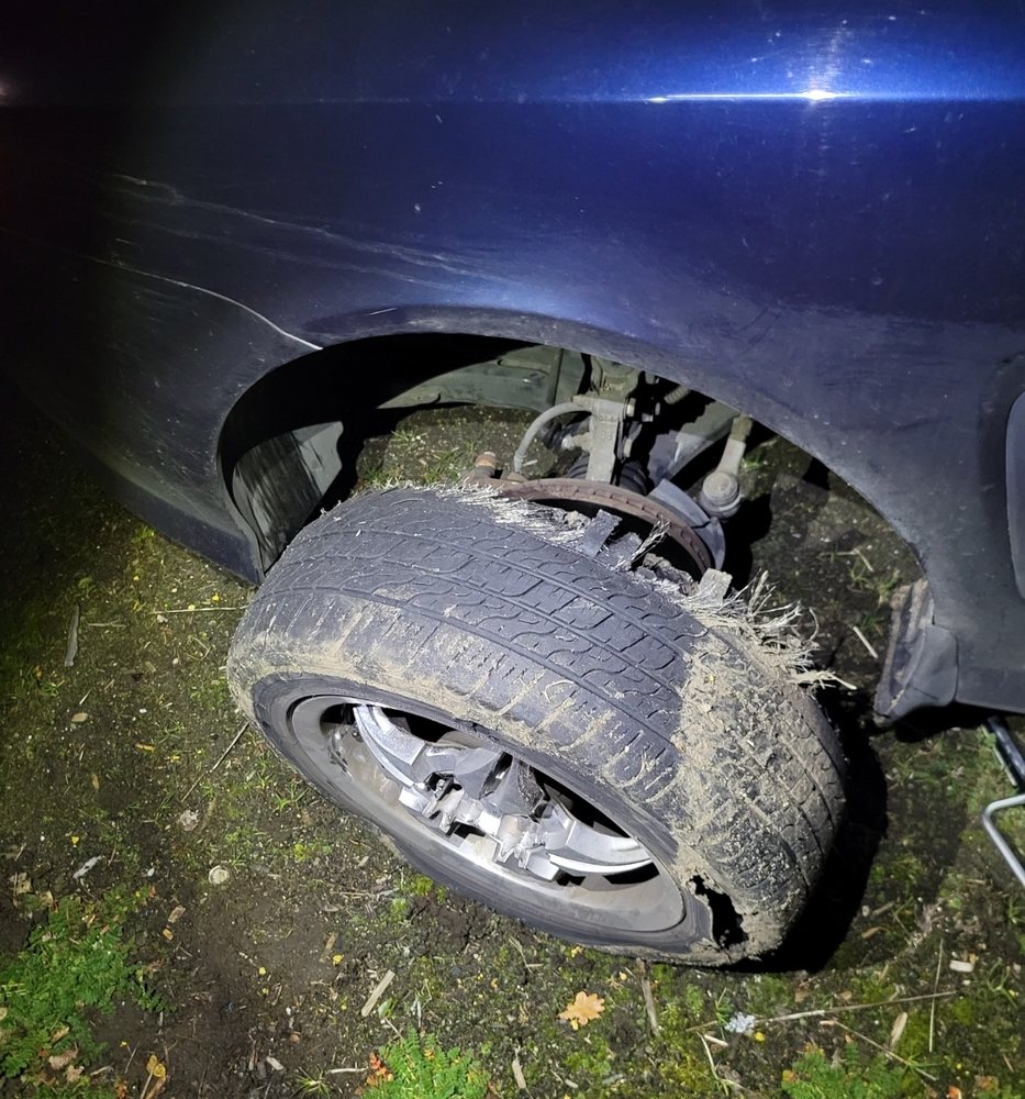 Severely damaged tire needing service
